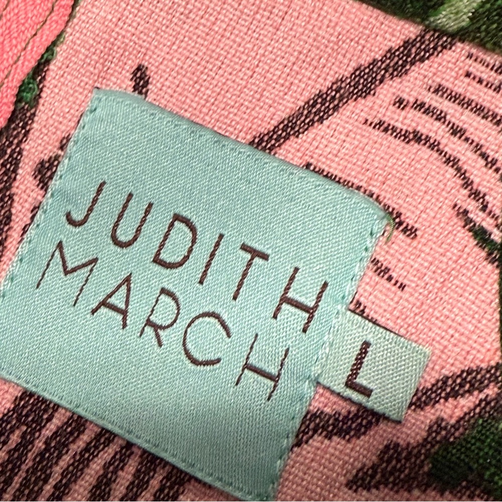 Judith March Lady of Summer palm print mini dress high neck green and pink large - Picture 13 of 13